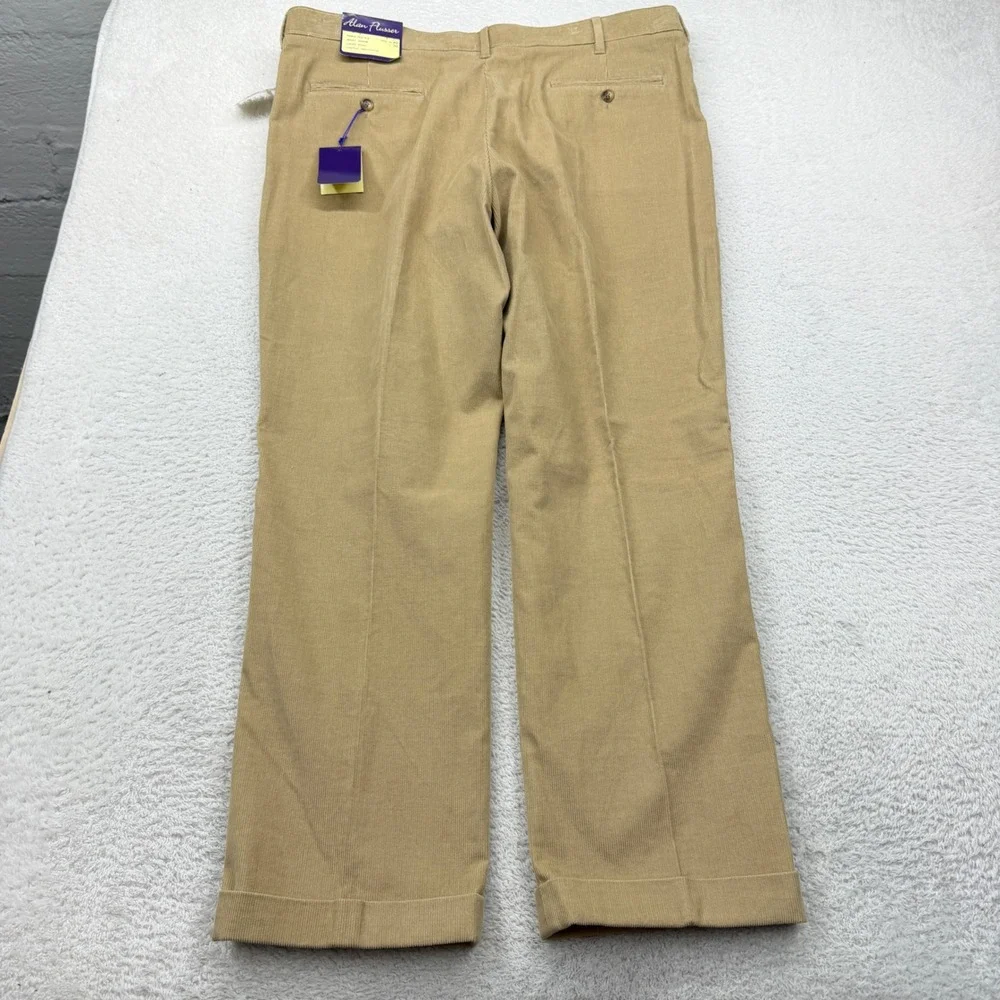 Alan Flusser Savana Corduroy Pant Mens 40x30 Khaki Tan Pleated Cuffed Cotton NEW